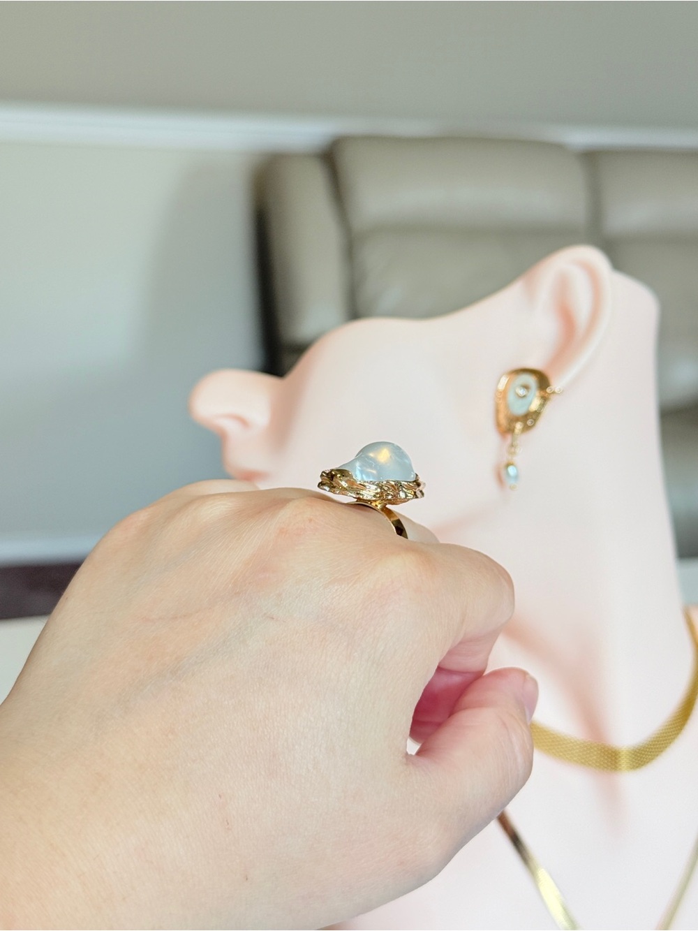 Gold Pearl Statement Ring - Picture 6 of 12